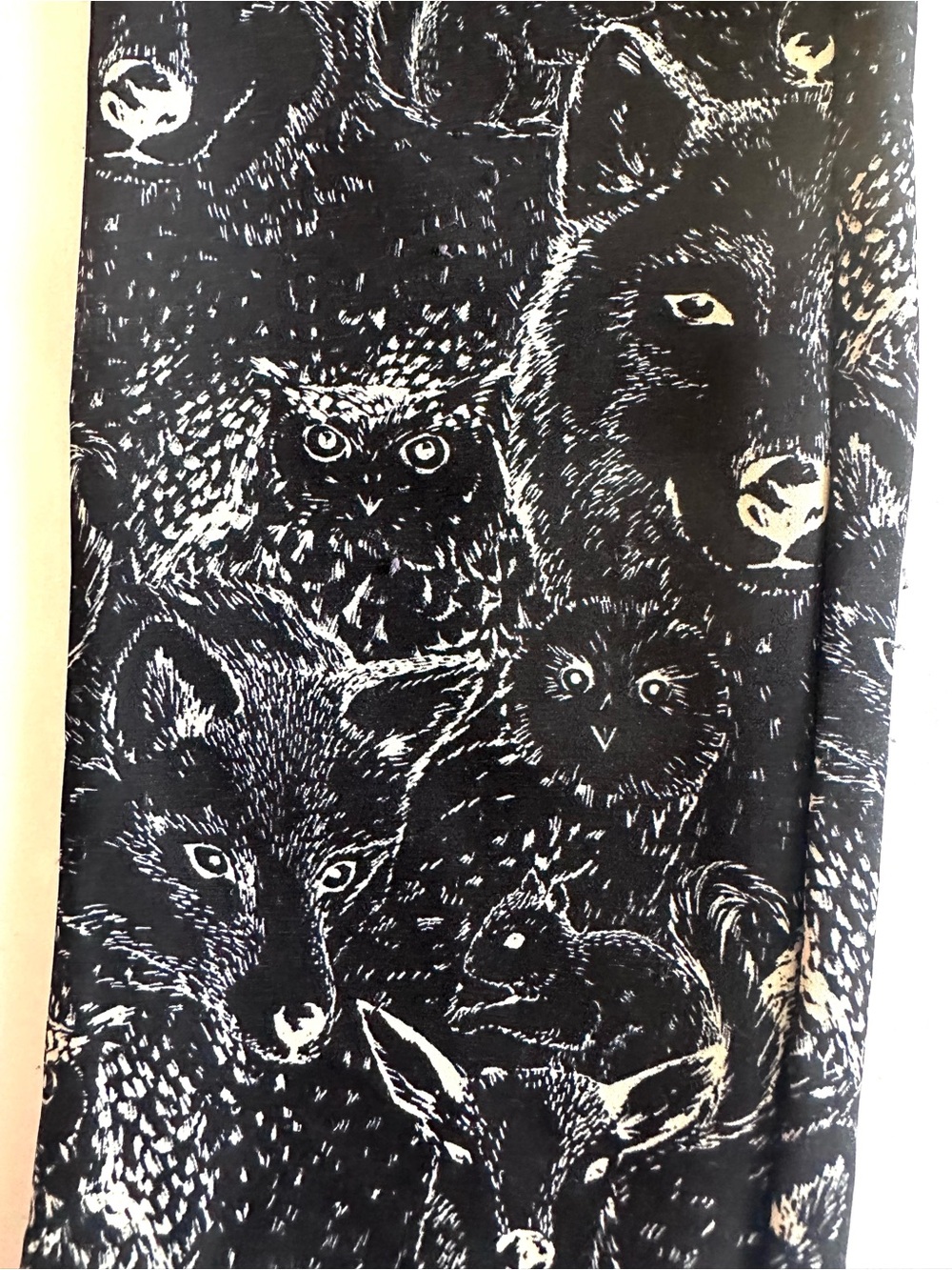 Topshop Black Wildlife Wolf Fox Owl Print Slim Pants side pockets 6 EUC